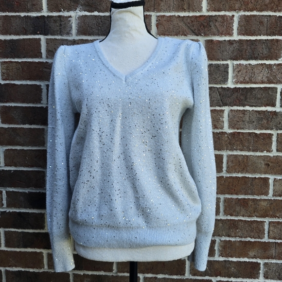 Karl Lagerfeld Sparkling Light Blue V-Neck Sweater - Picture 1 of 12